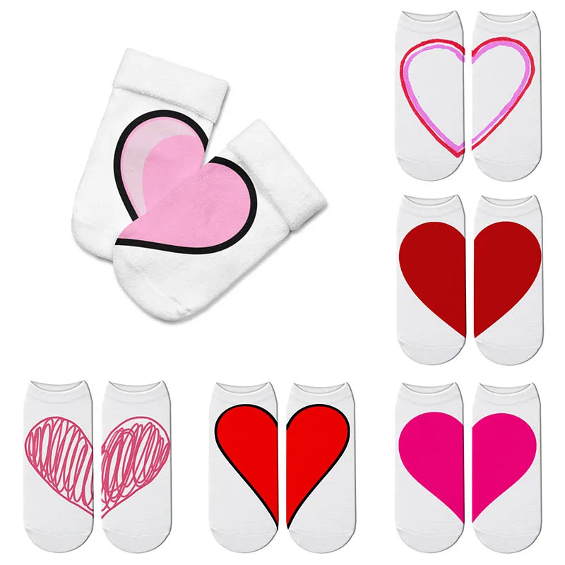 Симпатичные носки с 3D принтом красного сердца женские дышащие мягкие