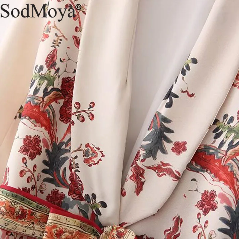 Women Vintage Floral Print Blazer Bow Tie Sashes Long Sleeve Coat Female Rretro Chic Office Wear Outerwear Feminine Tops Jacket|Женские