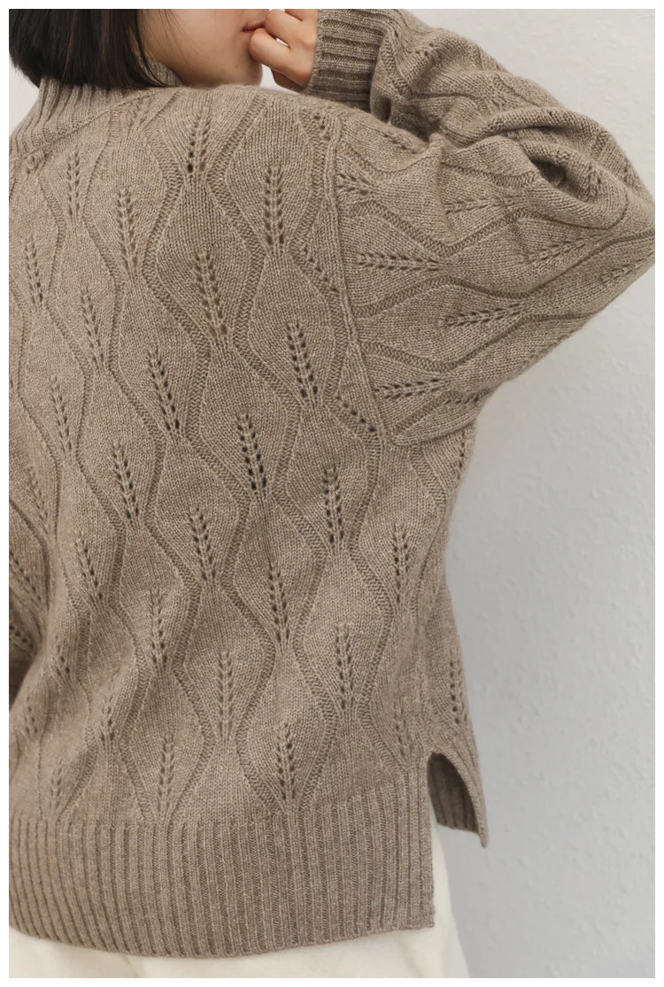 Женский кашемировый пуловер трикотажный свитер с узором листьев из козы разных