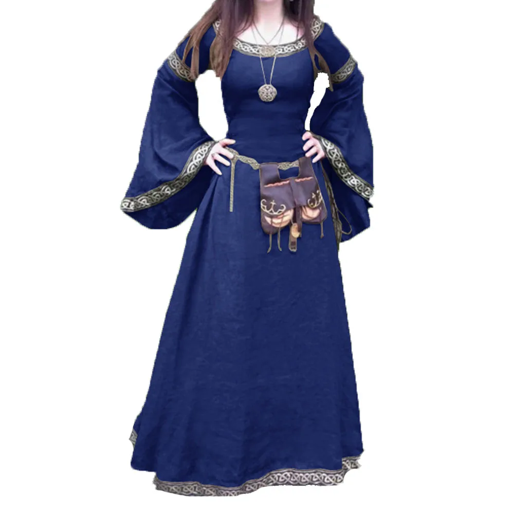 

S-5XL Gothic Medieval Retro Party Dress Women Robe Long Dresses Plus Size Vintage Fashion Printed Dubai Abaya 2020 Black Red
