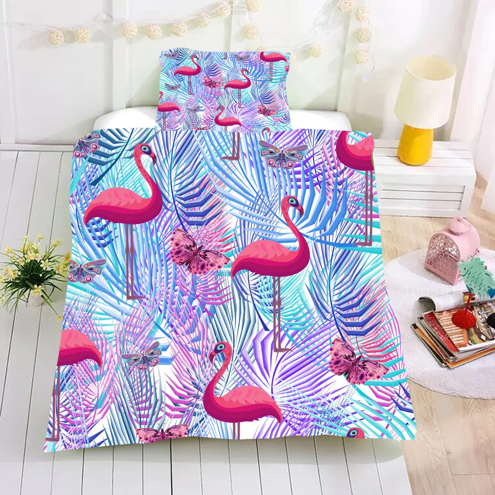 Розовый комплект постельного белья с изображением листьев джунглей наволочка