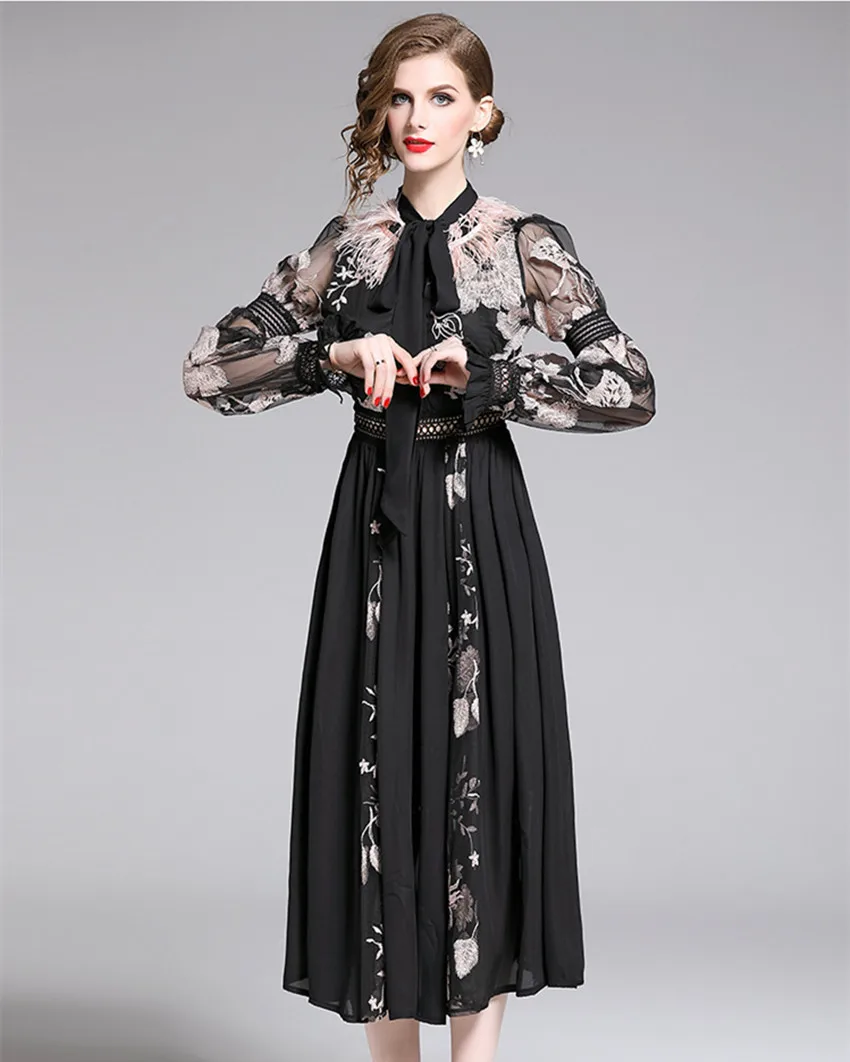 Женское модельное длинное платье роскошное осеннее шифоновое лоскутное