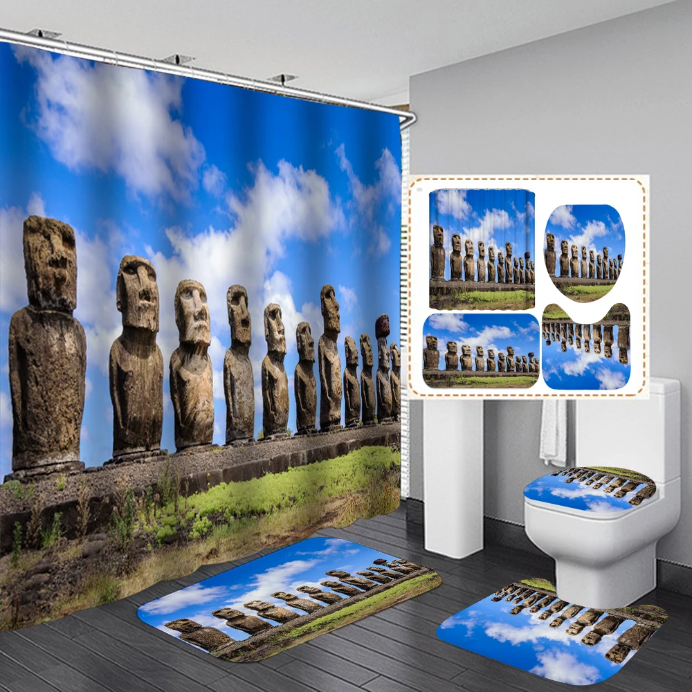 Высококачественная занавеска для ванной комнаты 3d Moai тканевая душа
