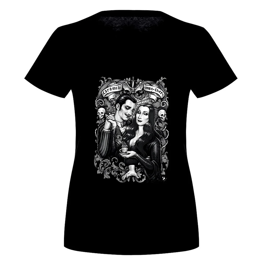 Черная футболка Cara My Mon Cher Morticia And Gomez The Addams family Horror футболка с фигурным рисунком