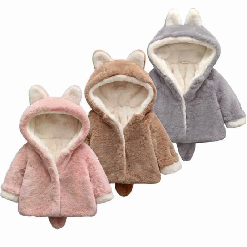

Cute Fox Ears Plush Baby Jacket Christmas Sweet Princess Girls Coat Autumn Winter Warm Hooded Outerwear Toddler Girl Clothes