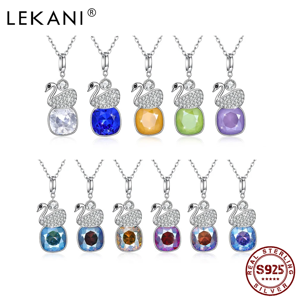 

LEKANI 925 стерлингового серебра с покрытием кулон в виде лебедя Австрия мульти-Цветной кристалл ожерелье женское ожерелье-чокер с кулоном цепи...