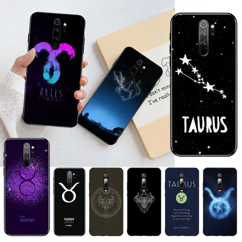 

YJZFDYRM 12 constellations Taurus Soft black Phone Case for Redmi Note 9 8 8T 8A 7 6 6A Go Pro Max Redmi 9 K20