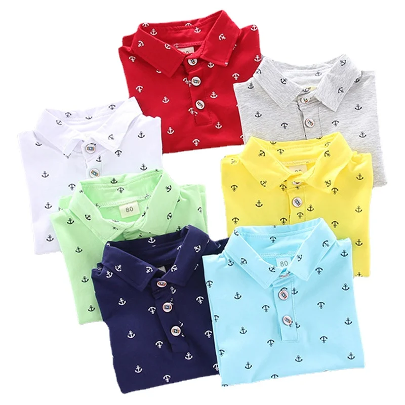 Детская хлопковая рубашка поло летняя для мальчиков с мультяшным принтом темно