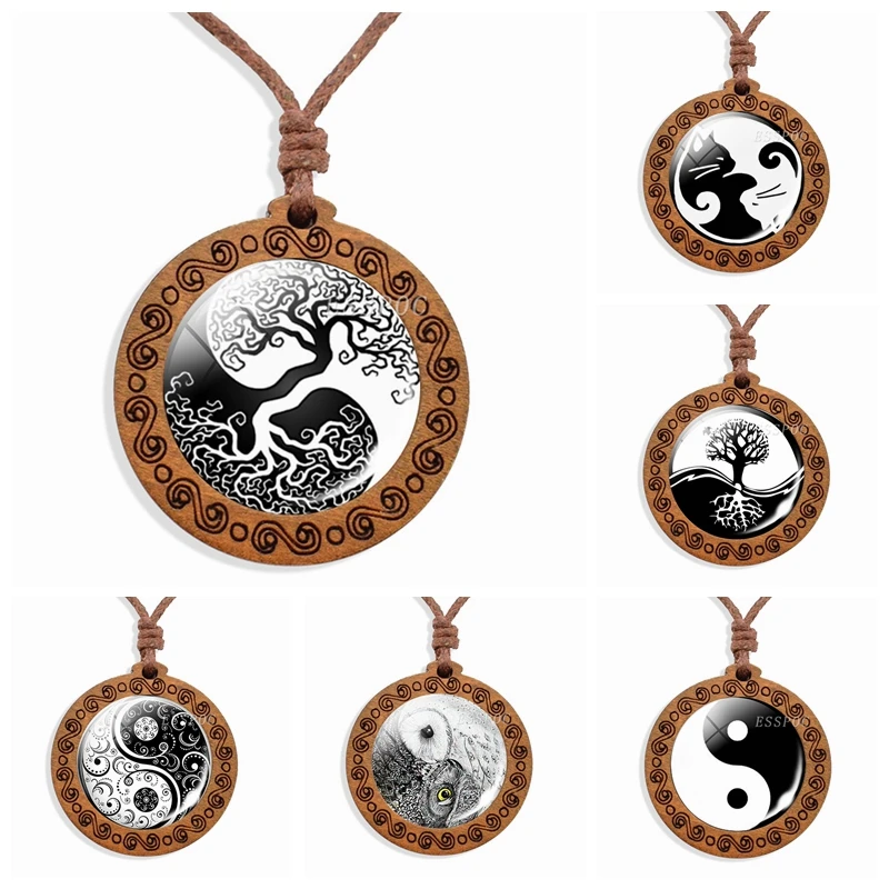 Украшения Yin Yang древо жизни Tai Chi кошки совы фото стеклянный кабошон веревка