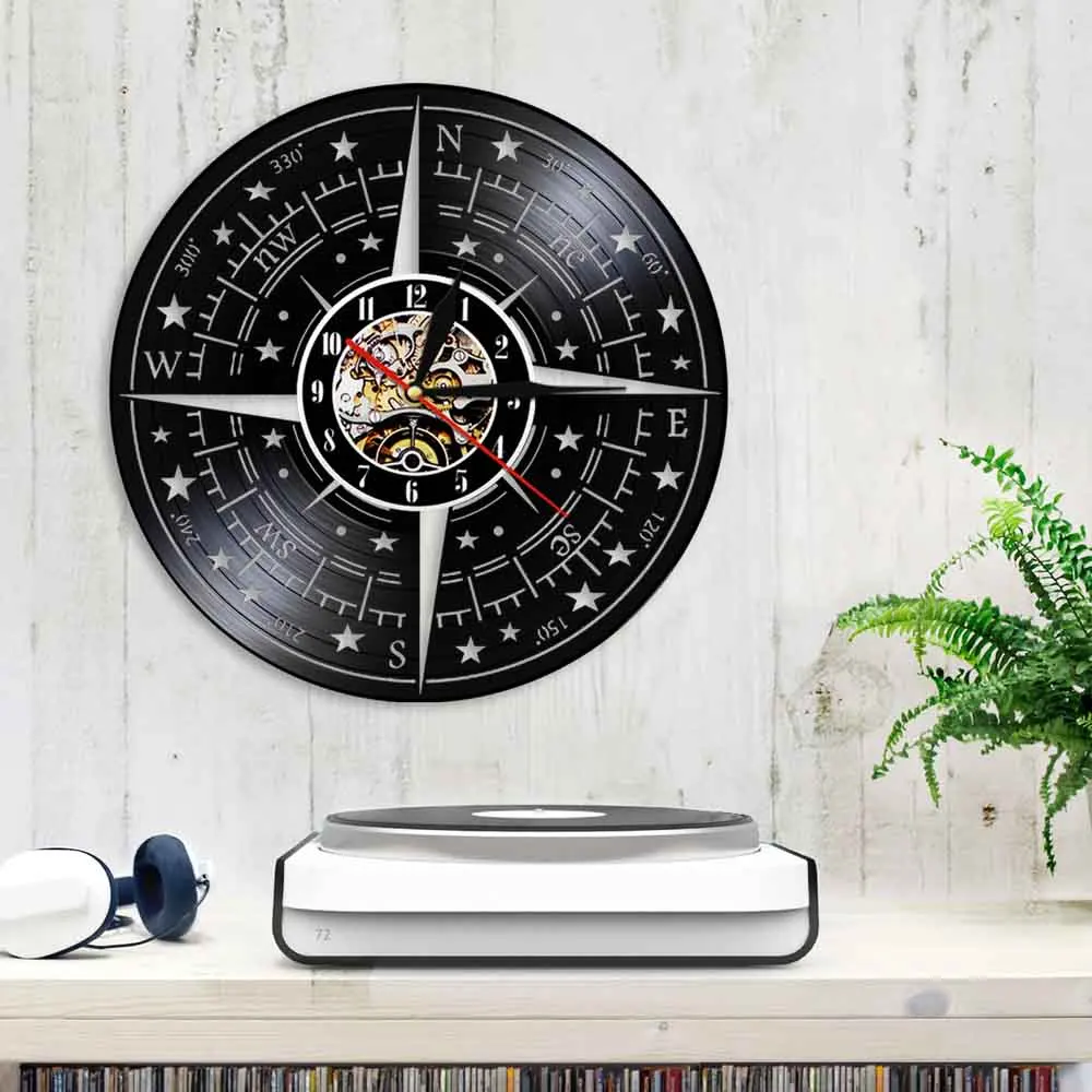 Настенные часы с компасом виниловые декоративные настенные 3d-часы изображением