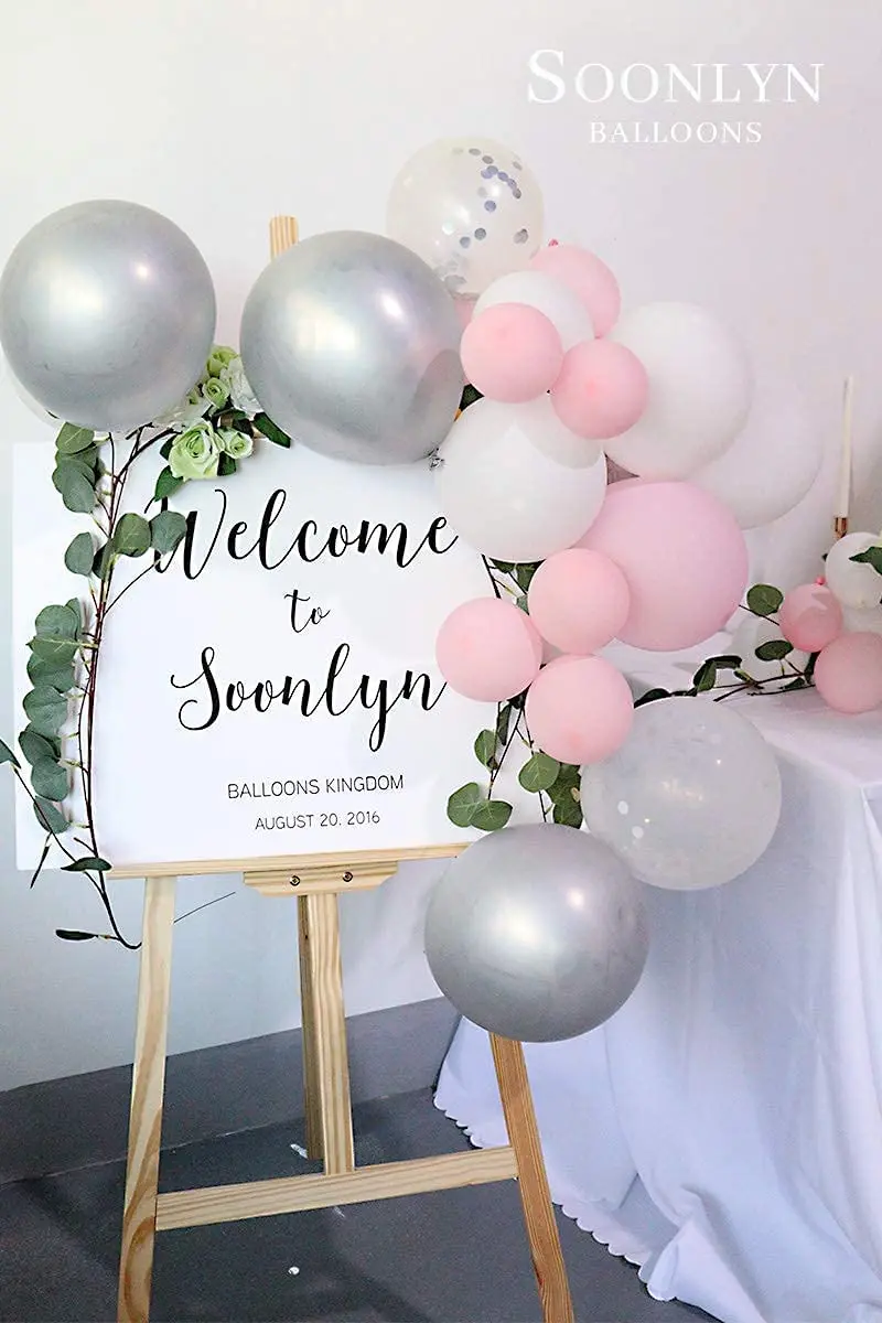 Conjunto de arco de guirnalda de globos de metal y plata para ni&ntilde;as, conjunto de arco de guirnalda de macaron rosa y blanco, adecuado para baby shower, cumplea&ntilde;os y bodas, 103 piezas-3