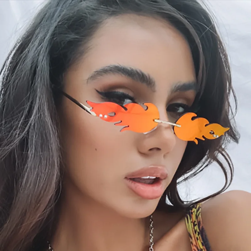 Женские солнцезащитные очки без оправы винтажные зеркальные с металлическими