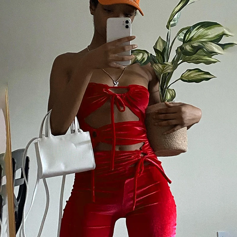 

Sexy Hollow Out Jumpsuits Strapless Backless Bandage Bustier 2021 Summer Club Party Bodycon Rompers One Piece Best Friend Sets