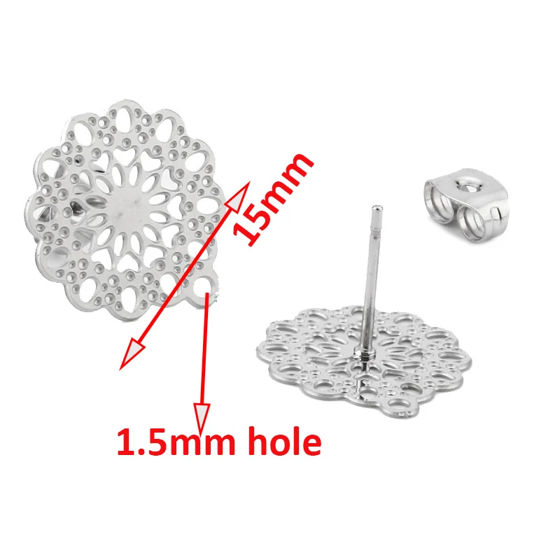 

20pcs 15mm Stainless Steel Bohemia Round Earring Posts Concentric Circles Ethnic Style Stud Earring Finding Jewelry Component