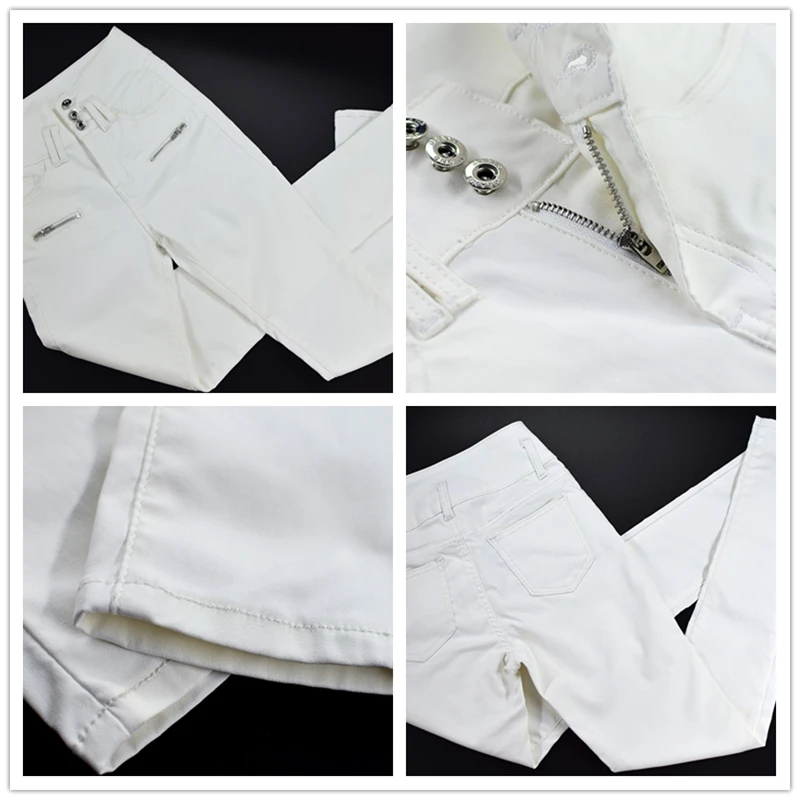 

Fashion high waist 3 buckle slim fake leather denim jeans women 2020 spring autumn feet pants PU white coated jeans female k34