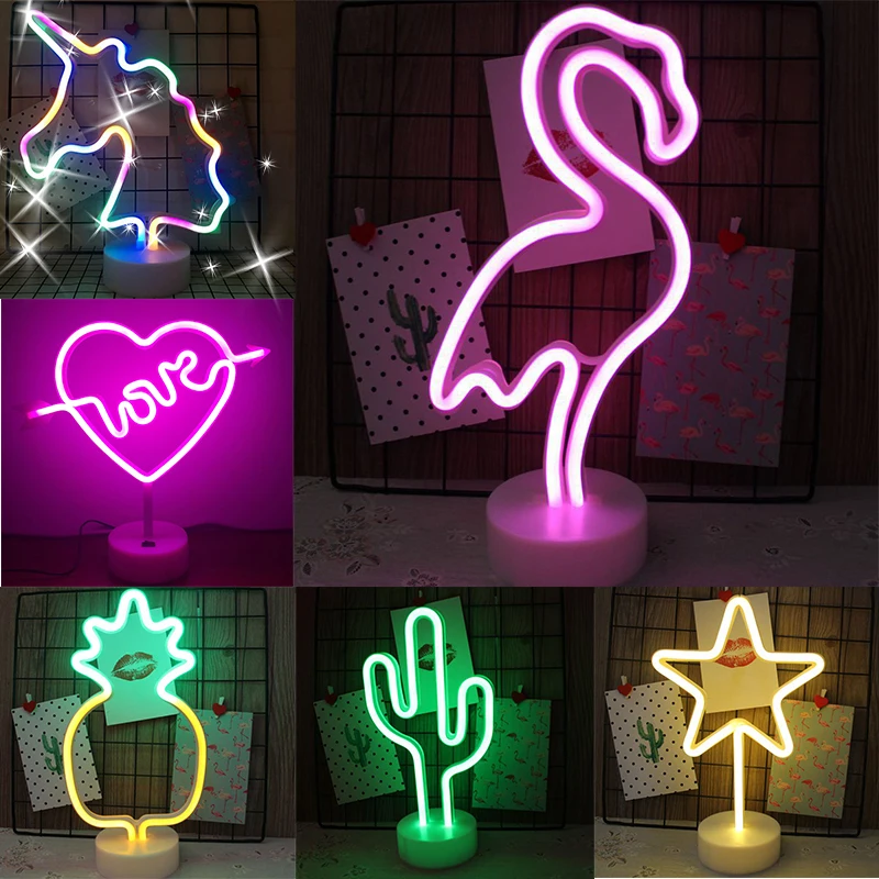 Светодиодный неоновый светильник с USB праздничный в виде фламинго украшение для