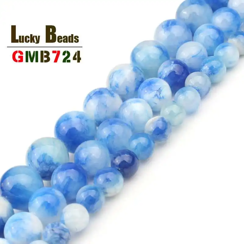 Натуральный Камень Бисер Круглый Темно синий белый персидский бусины из нефрита