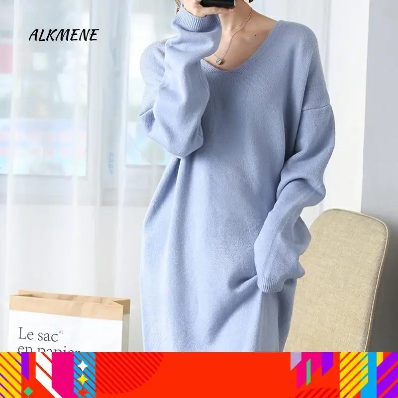 Женское вязаное платье-свитер ALKMENE свободное вечернее платье с длинным рукавом и