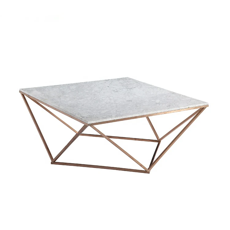 

Wholesale stainless steel rose golden plating metal square marble coffee table
