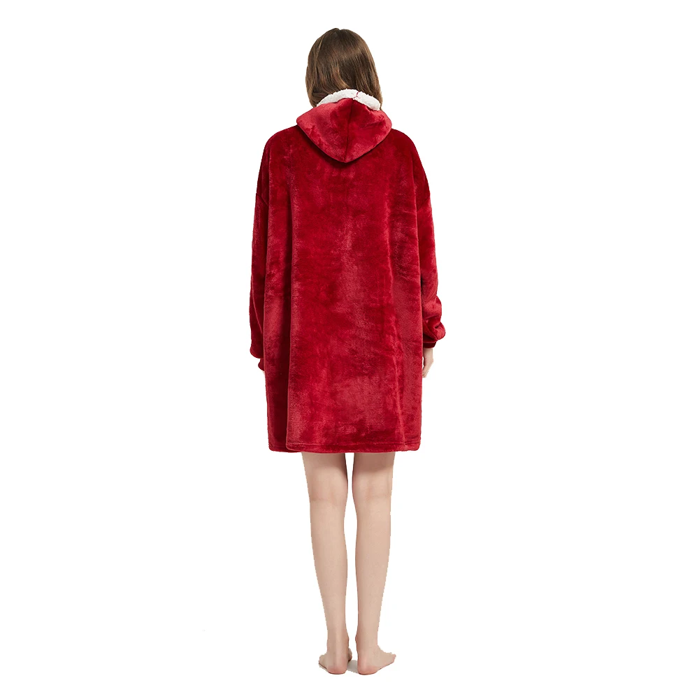 Manta de Sherpa con mangas para invierno, sudadera de lana de felpa Ultra, de color rosa Sudadera con capucha, gris, vino, azul, mantas de franela c&aacute;lida-2