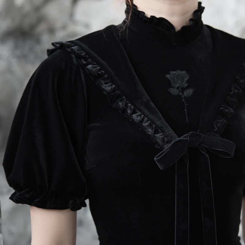 Женское бархатное платье-Ципао Ruibbit черное приталенное платье в винтажном