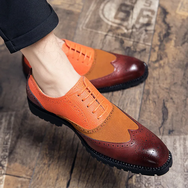 

Bullock Men's Shoes Men Casual British Style Brand Oxford Wedding Party Luxurious Formal Leather Stitching Gentleman Designer