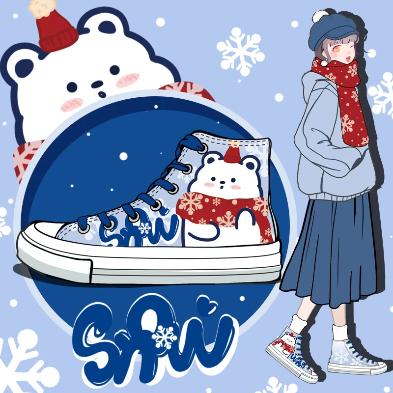 

Amy and Michael Original Design Cartoon Anime Lovely Girls Students Hand Painted Canvas Shoes Women Casual Sneakers Size 34-46