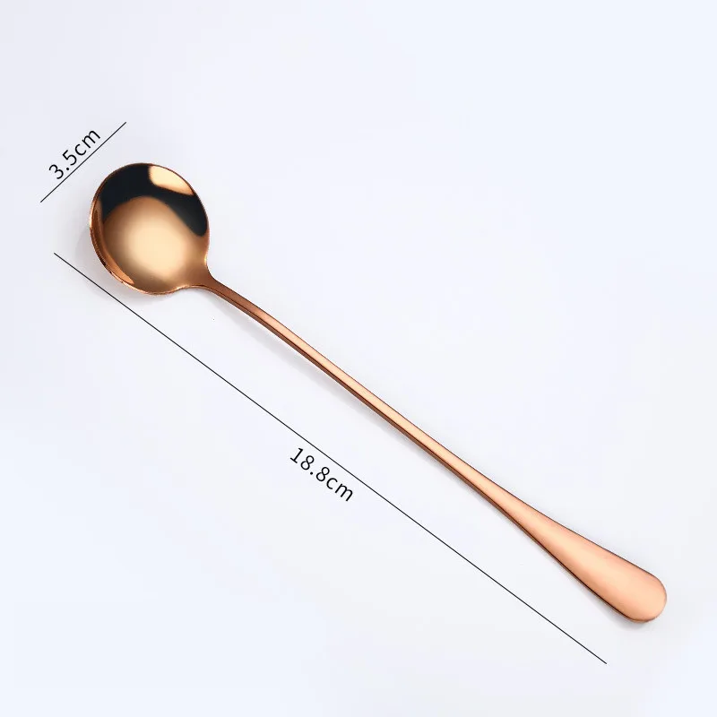 rosegold type1 Золотая посуда из нержавеющей стали Ложка Столовые приборы круглая головка с длинной ручкой кофейная ложка Flatware для питья кофе фруктовая чайная ложка - Цвет: rosegold type1