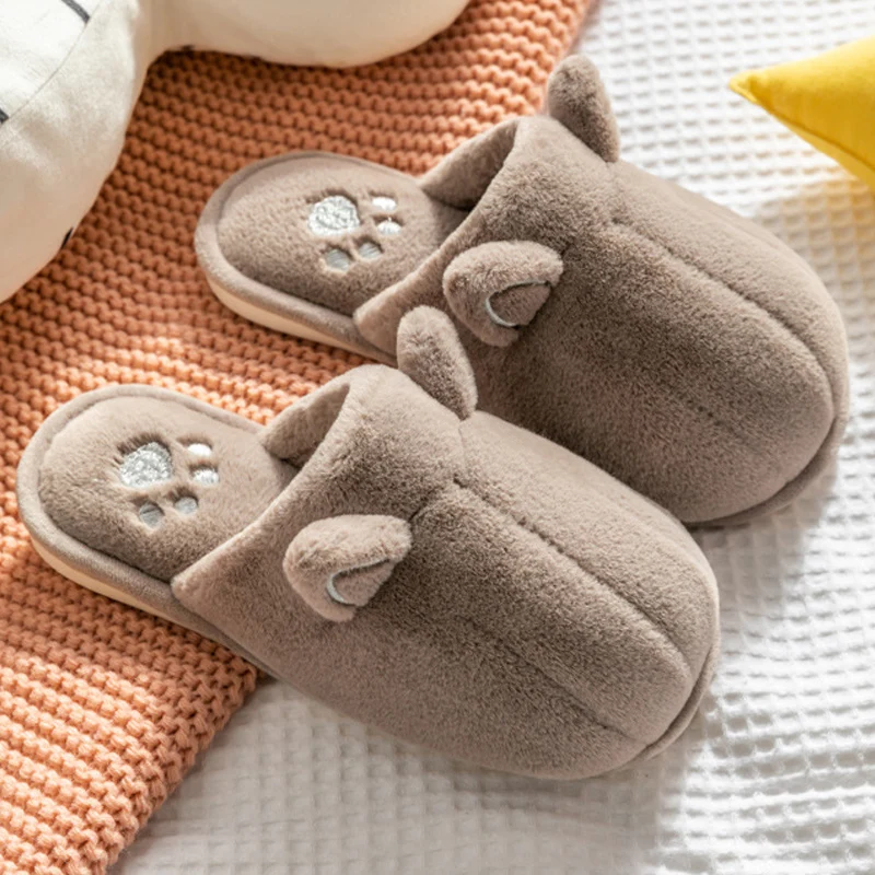 

Indoor Fuzzy Women Fur Slippers Non-slip Indoor Ladies Fluffy Slippers Cute Paw Cat Ear Cartoon Bedroom Warm Plush Couples Shoes