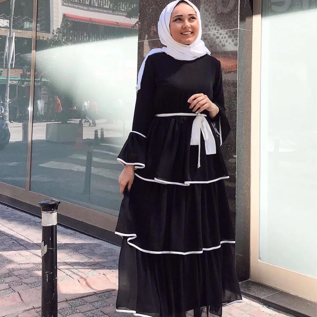 Женское мусульманское платье, черно-белое платье большого размера в европейском и американском стиле, 2021