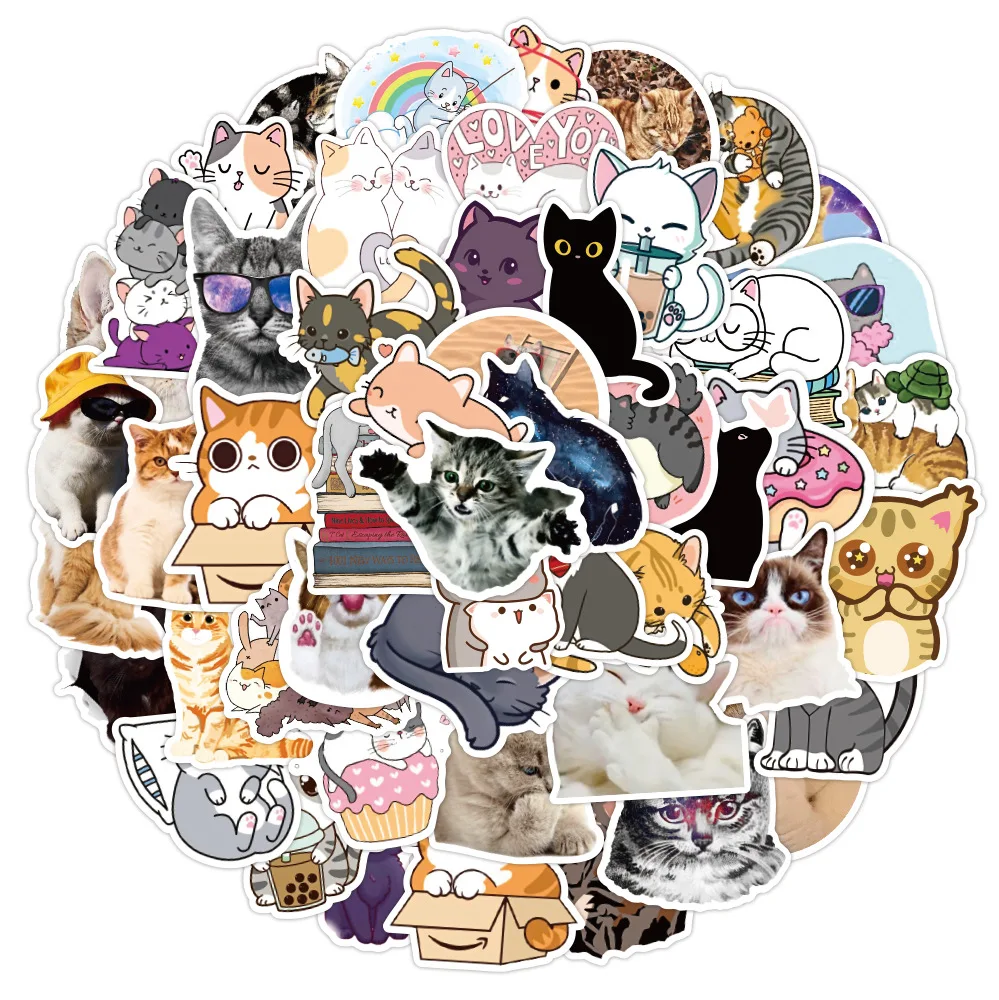 

50Pcs Cute Cat Laptop Stickers Luggage Stationery Book Helmet Skateboard Motorcycle Guitar Stickers Aesthetic Hot Wholesale