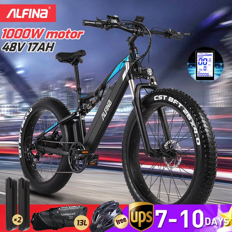 

(EU Stock)ALFINA 2021 FX-03plus 1000W горный электрический велосипед 48V 17AH SnowBike MTB 50 км/ч 26 Inch Fat Tire Waterproof Ebike