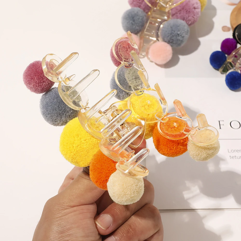 

Pom Gripper Fur With Claw Small Hairclips Big Children Hairball Lovely Hairpins Women Girls