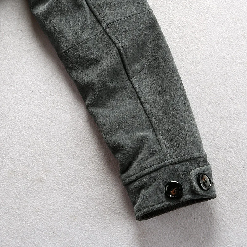 

Men 2021 New Vintage Gray Genuine Motorcycle leather Fashion Single-breasted Cow Suede jacket Winter Russia Coats