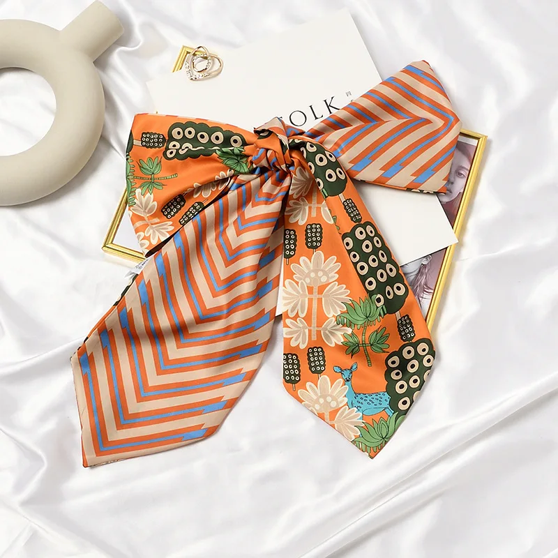 

14x150cm Long French Retro Neckerchief Women All-match Decorative Long Silk Scarf Hair Band Small Skinny Bag Neck Tie Scarf Lady