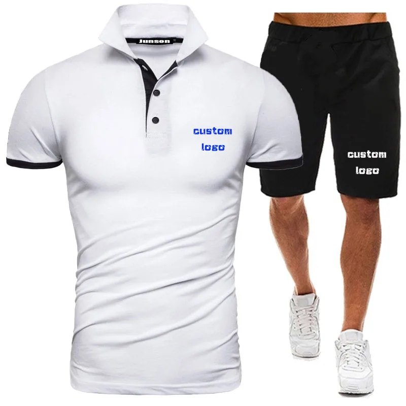 Мужской спортивный костюм рубашка-поло + короткий комплект с логотипом на заказ