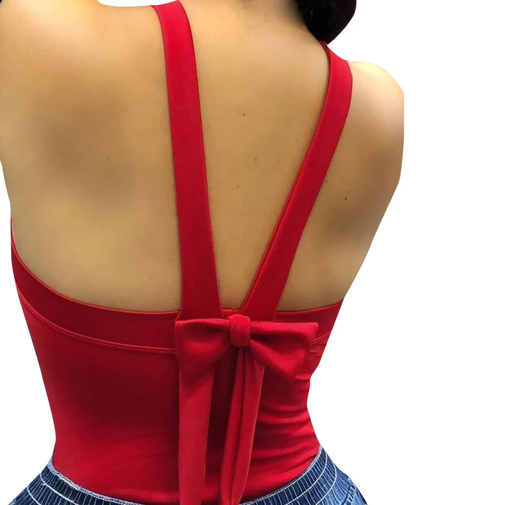 

Womens Sexy Bow Backless Camisole Summer Fashion Solid Color Round Neck Tube Top