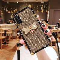luxury square bling glitter lanyard phone case for huawei p50 pro p30 p40 lite p20 honor 60 30 50 pro nova 8 7 y7a back cover