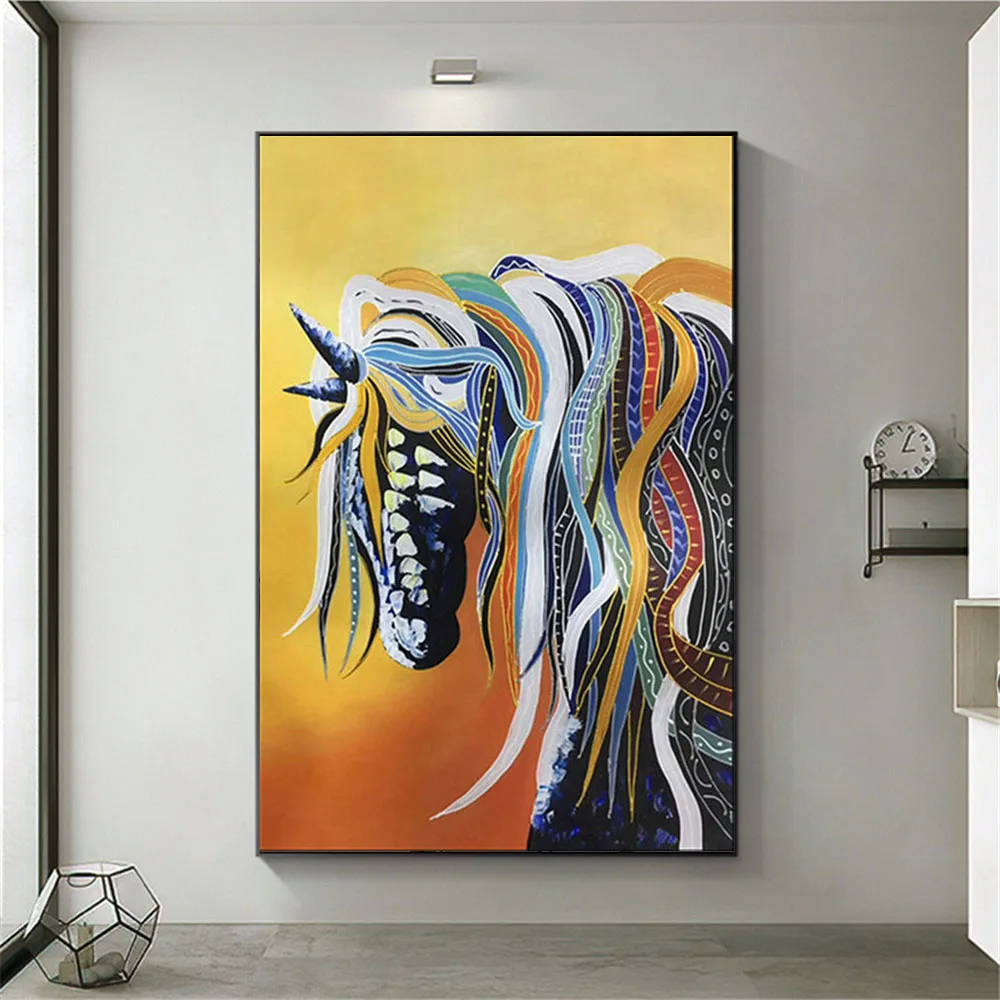 

100% ручная роспись маслом, современная абстрактная животная, фестивальное платье, лошадь, праздничная Картина на холсте, домашний декор, нас...
