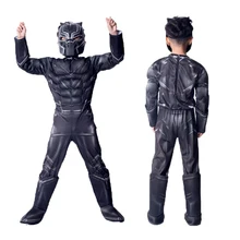 Halloween Muscle Black Costumes Panther Kids With Mask Costume Captain Civil War Black leopard Cosplay Superheroes Suits 4-12Y