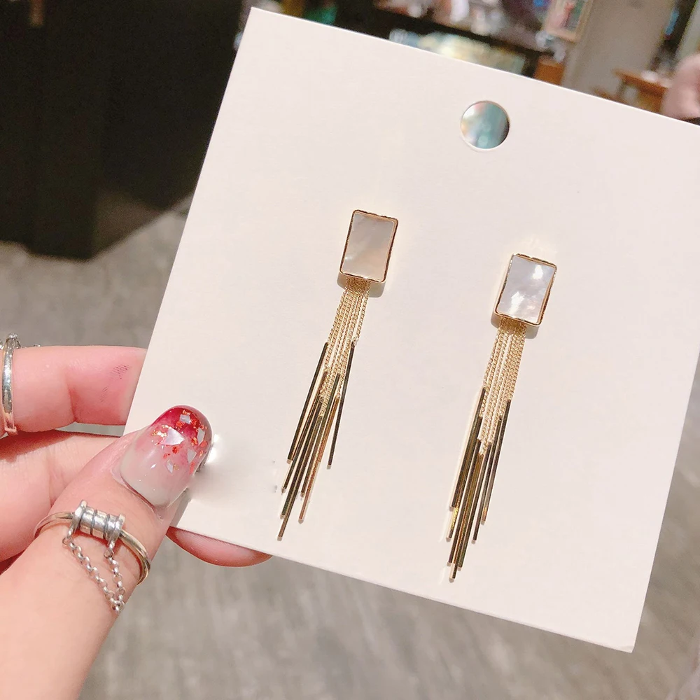 

S925 silver needle Korean version of real shell plating fresh long tassel fashion long earrings earrings ladies earrings