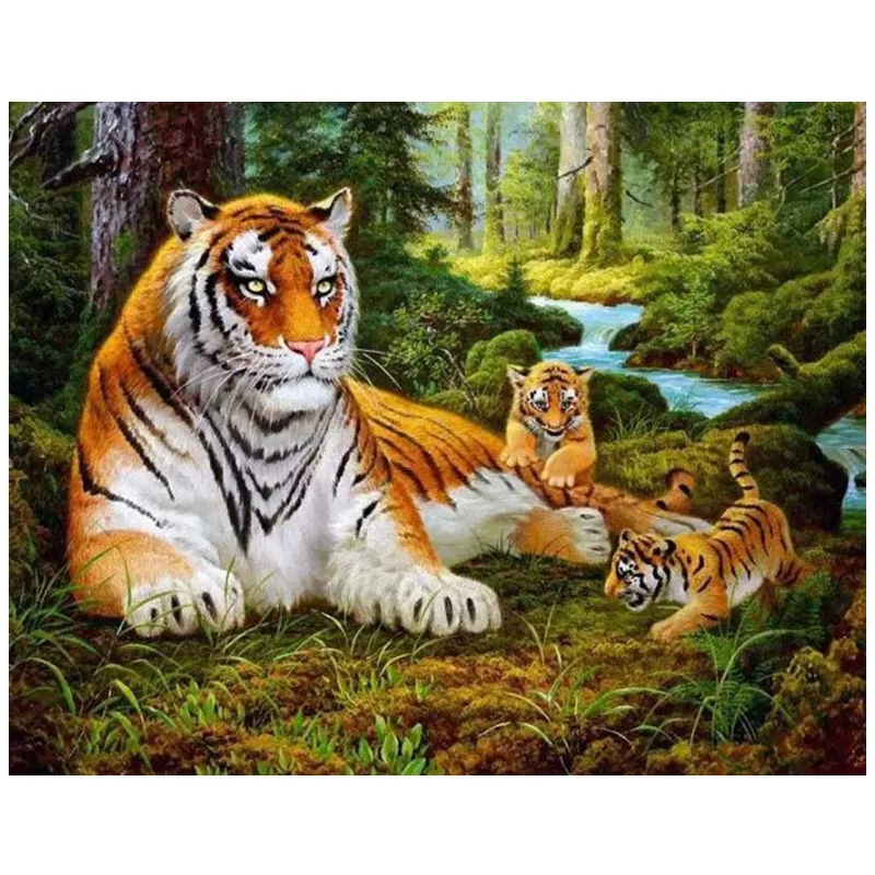 DIY 5D Алмазная вышивка крестиком на рисунке квадратная мозаика алмазная Тигры лес