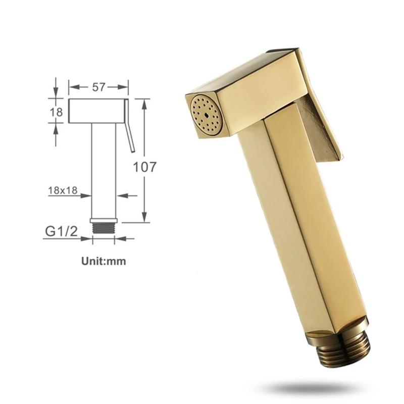 

Hand Held Bidet Sprayer Douche Toilet Kit Shiny Gold Brass Square Shower Head