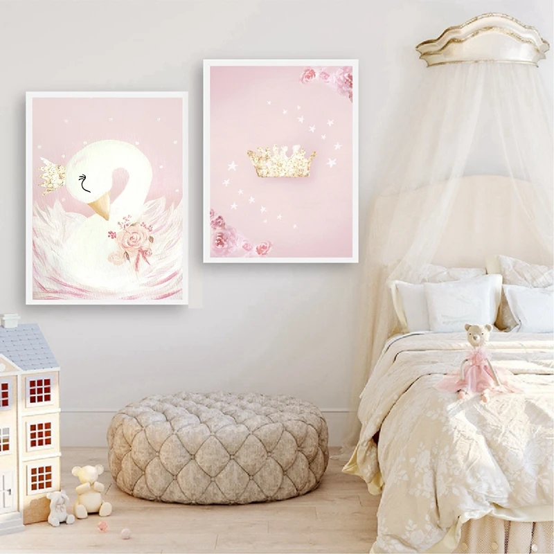 

Wall Pink Art Boho Decor Anime Poster And Prints Unframed Pink Swan Flower Abstract Minimalist Picture Nordic Canvas Painting