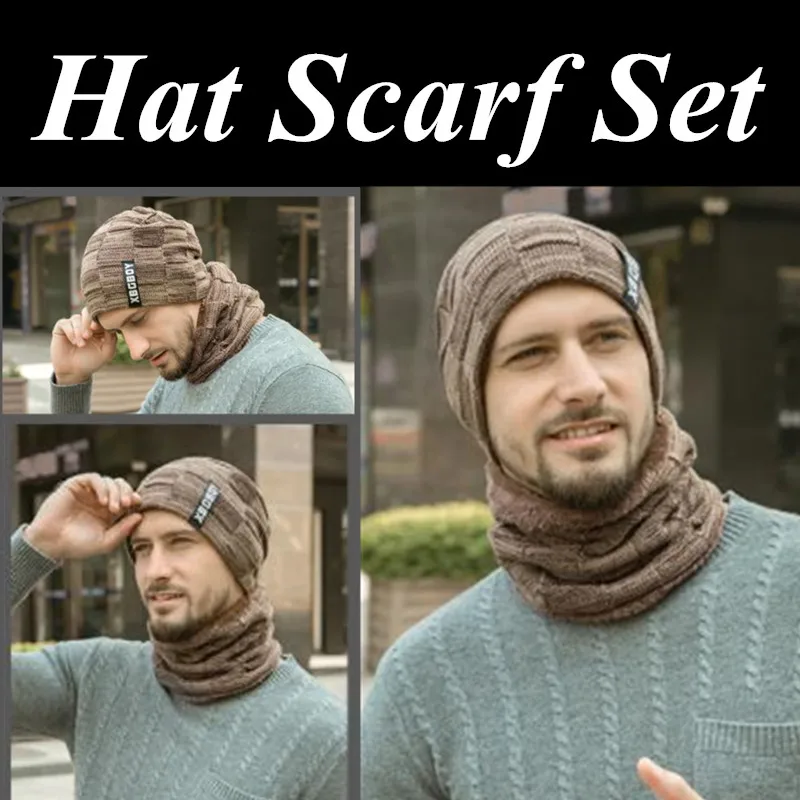

Fashion 5Colors Winter Warm Casual Knitting Wool Thicken Skin-Friendly SoftCap Scarf Set Hat Neckerchief Men Women Accessories