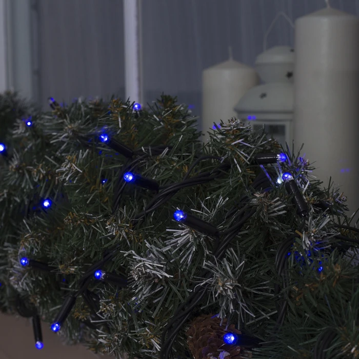 Гирлянда "Нить" 10 м IP65 тёмная нить 100 LED свечение синее мерцание белым 220 В |