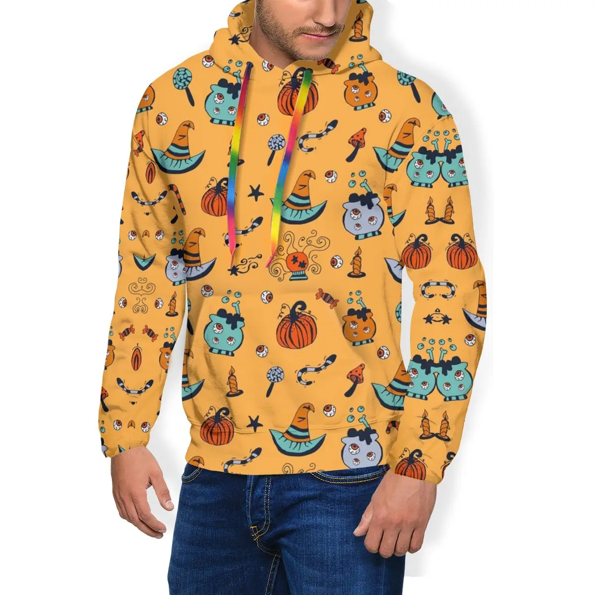 

Halloween Pumpkin Eyeball Candy Hoodies Funny Autumn Polyester Hoodie Outdoor Nice Long Sleeve Pullover Hoodie Men Over Size