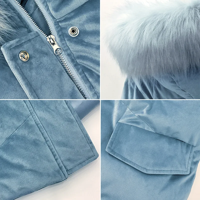 Зимняя женская куртка корейское длинное пальто парка пуховая с бархатной