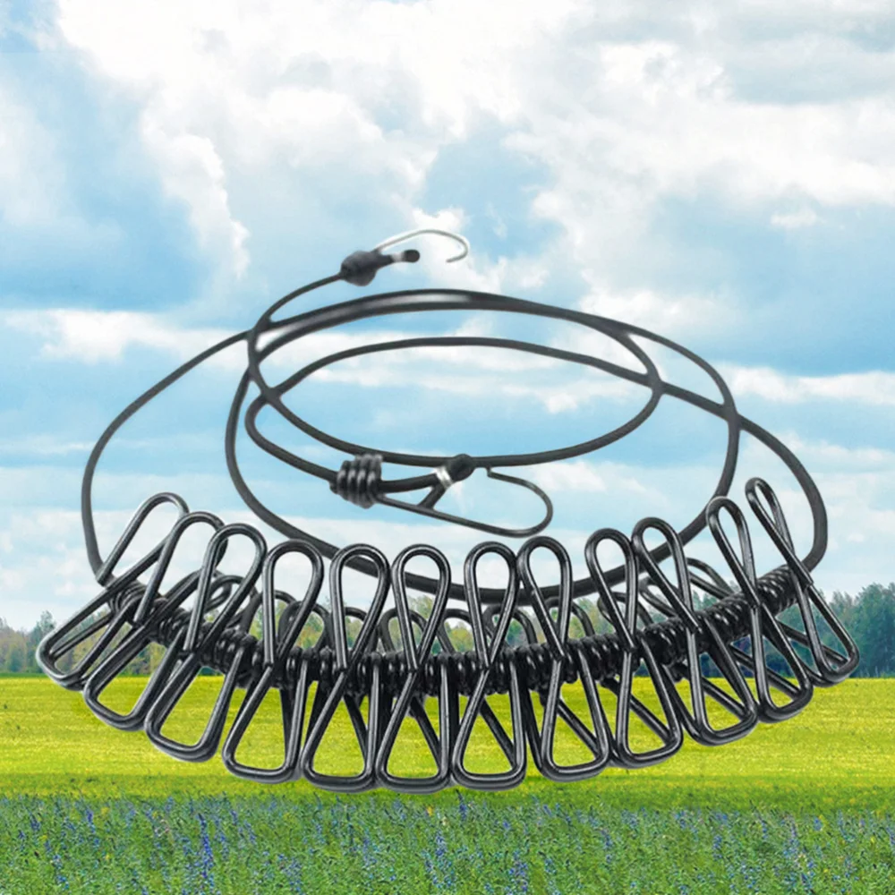 

2pcs Travel Clothesline With Clips Portable Clothes Drying Rope for Trip Travel Home (Black and Blue, Each Color Has 1pcs)