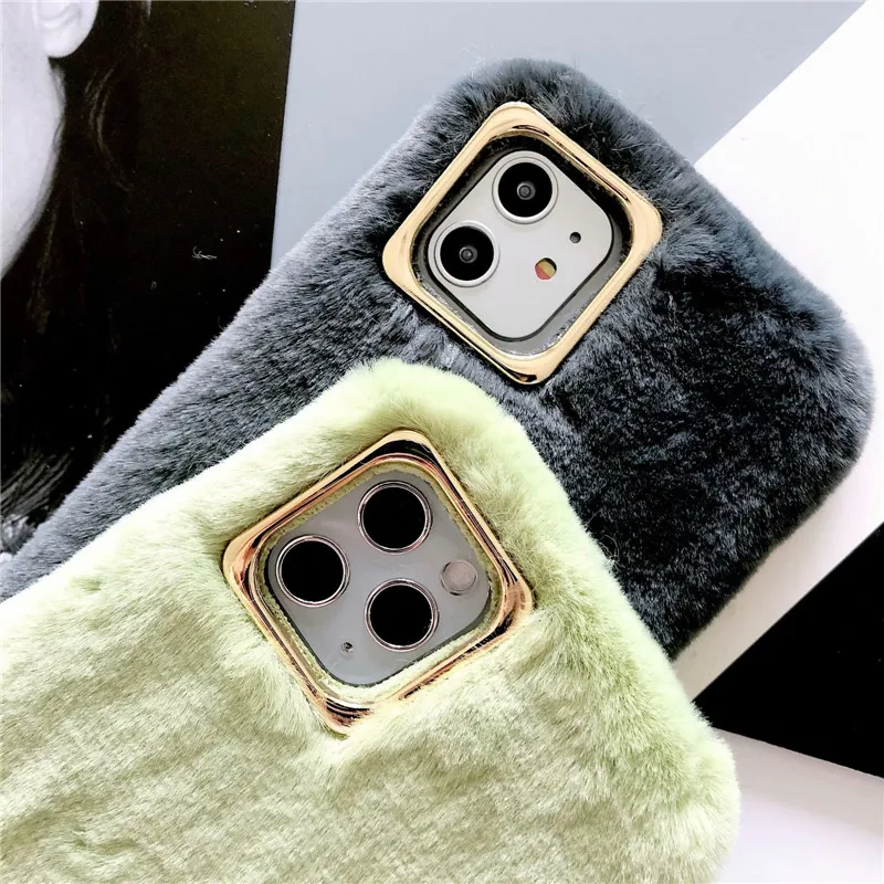 Зимний теплый Пушистый Плюшевый чехол для телефона iPhone 11 Pro XS Max X XR 6 6S 7 8 Plus милый